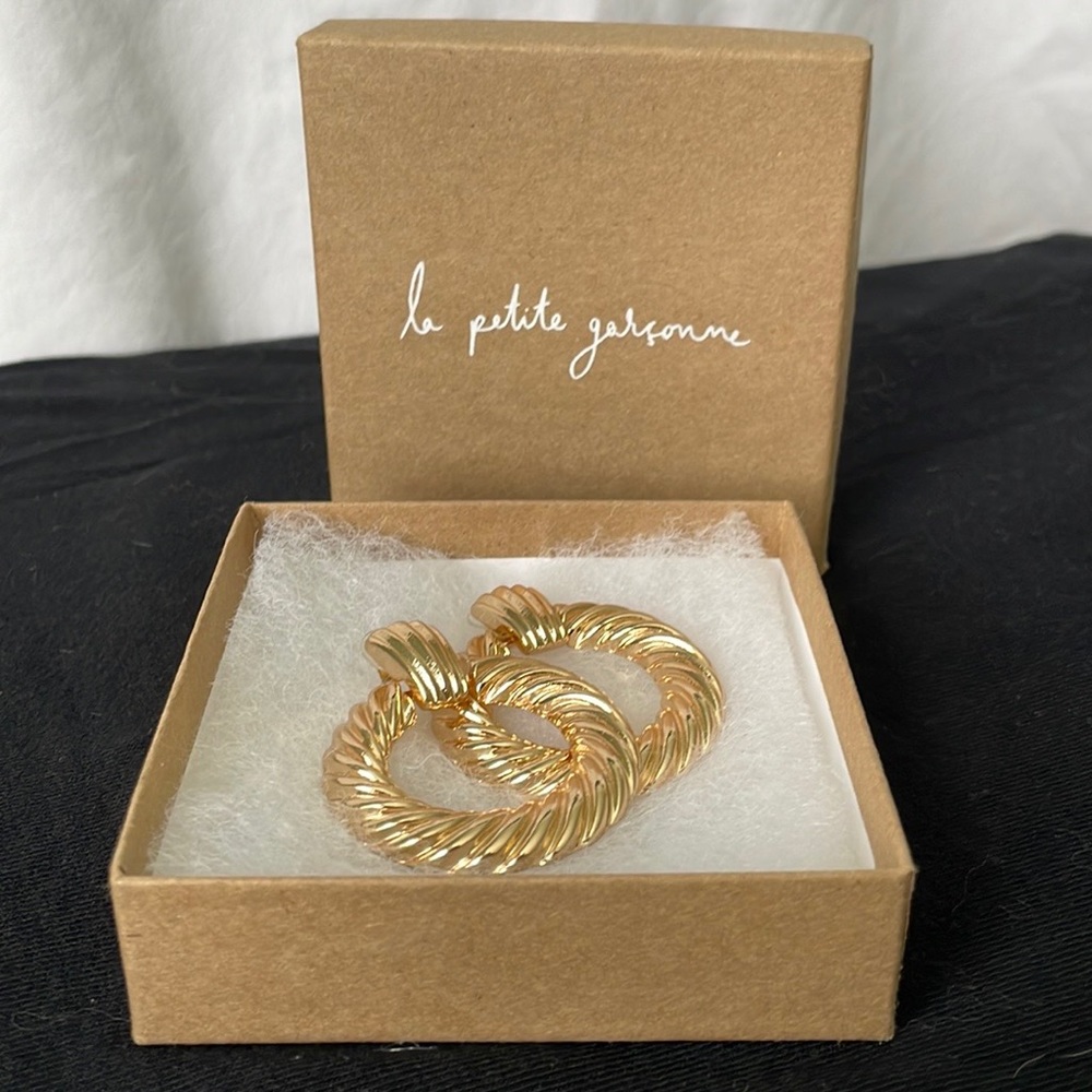 Gold Twisted Hoop Earrings NWOT